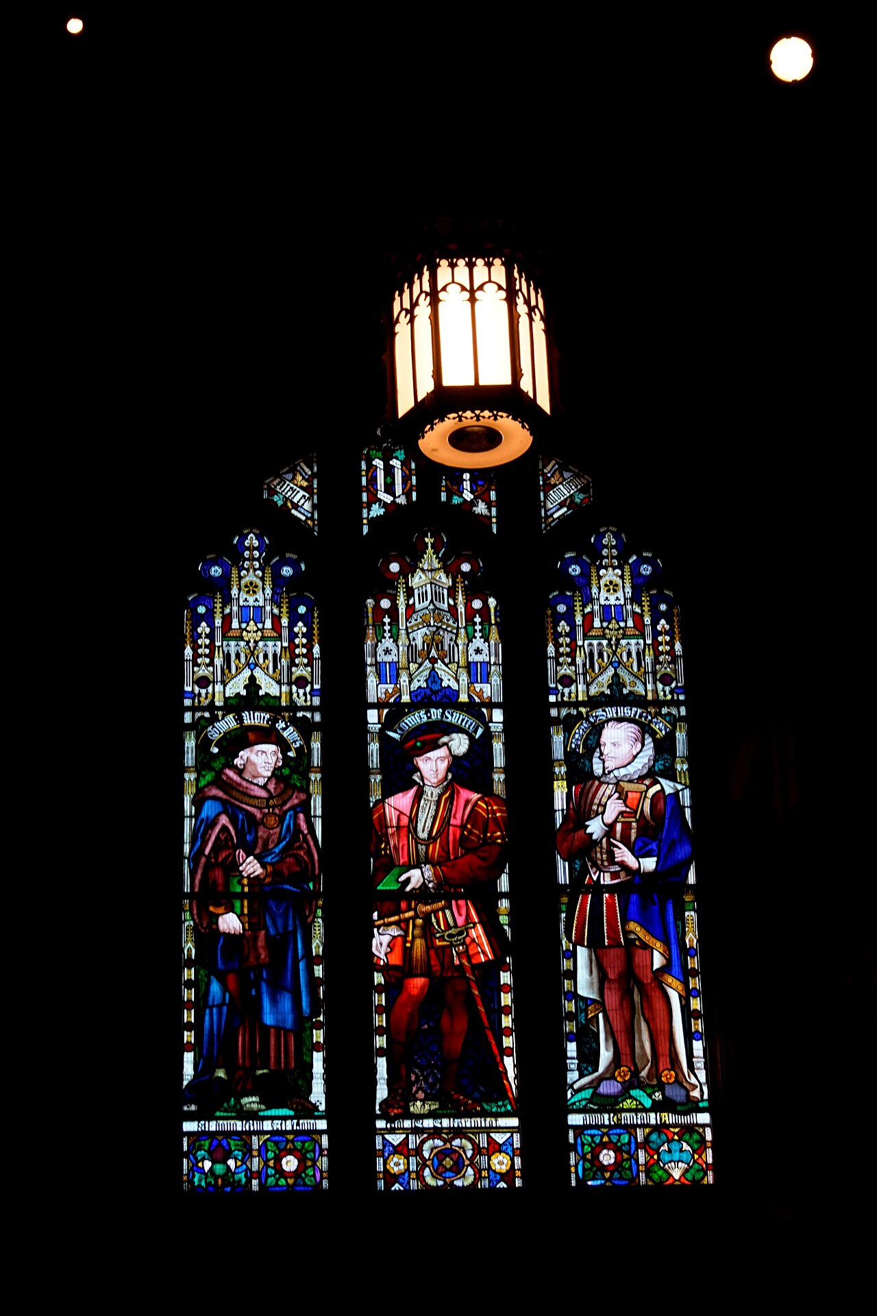 A stained-glass window in the Great Hall